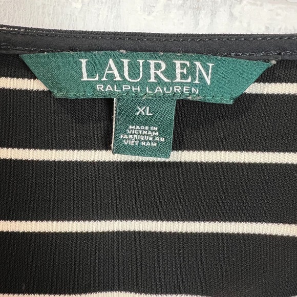 Lauren Ralph‎ Lauren Tunic Top Womens XL Black Cream Twofer Stripe Long Sleeve - Picture 7 of 8